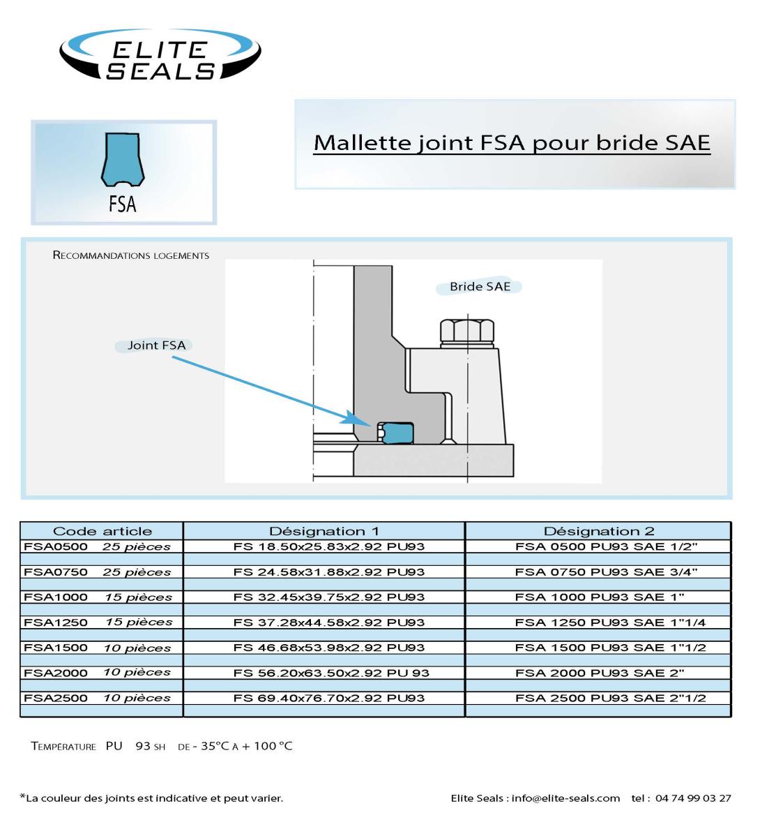 Mallette de joints FSA pour bride SAE.